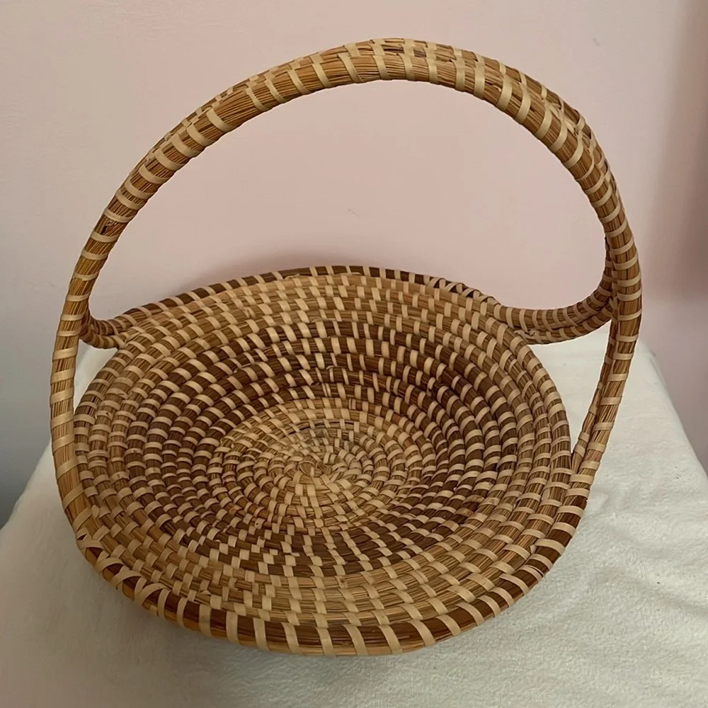 Sweetgrass Triple Cross Handle Bottle Handwoven Basket - Picture 2 of 6